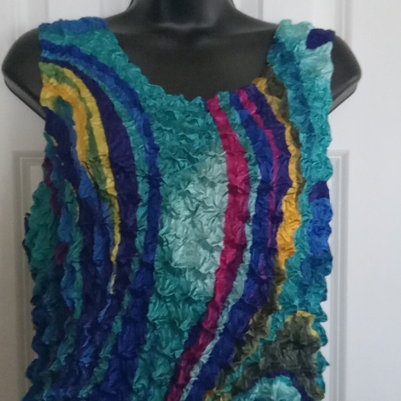 Vintage Y2K Popcorn Vibrant Multicolor Wave Textured Tank Top - Picture 2 of 4